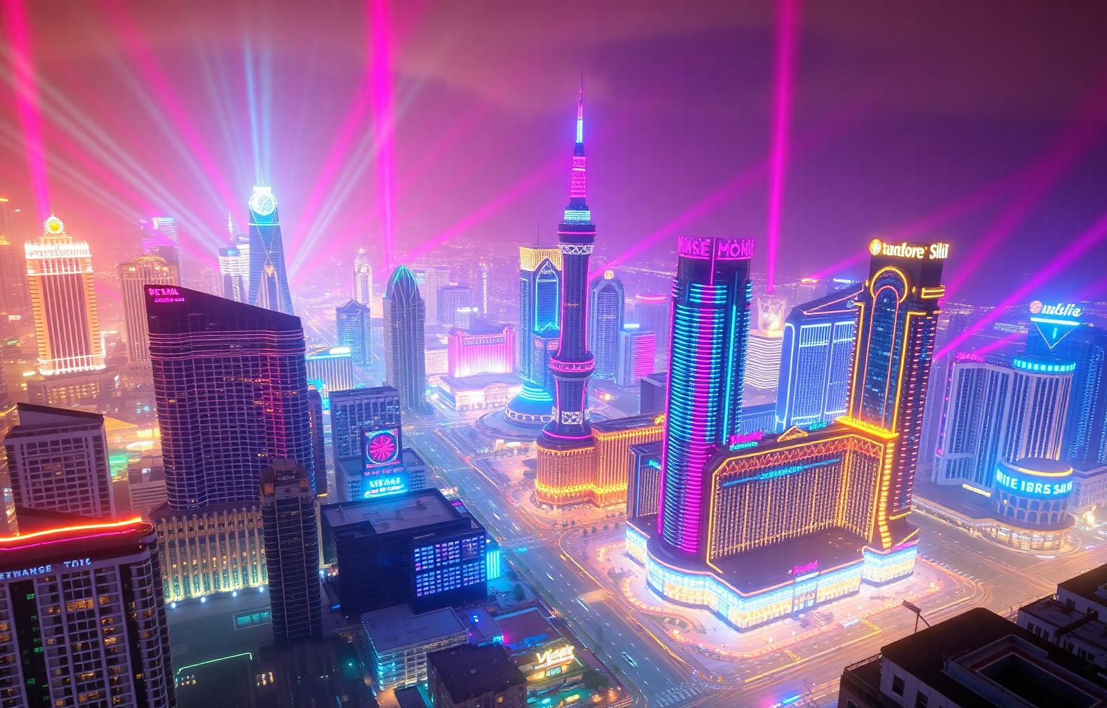 Neon futuristic metaverse cityscape at night