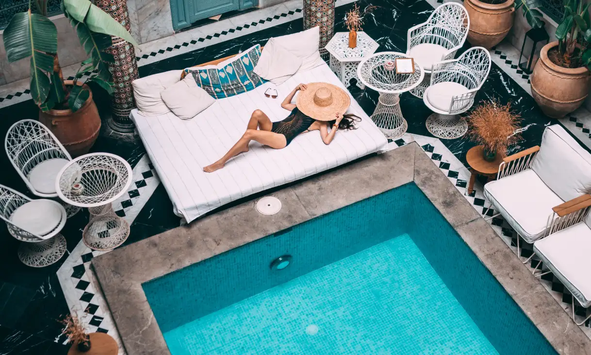 Rooftop infinity pool overlooking a city skyline